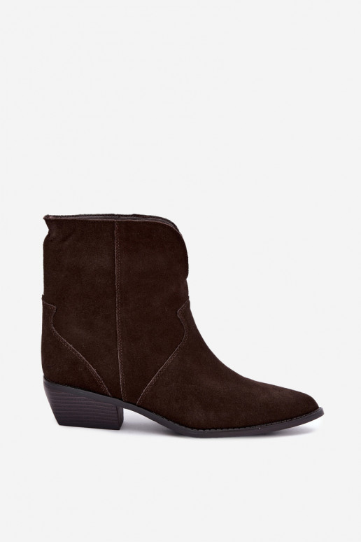 Cowboy-Stil Stiefeletten mit Absatz aus schokoladenbraunem Wildleder Norelle