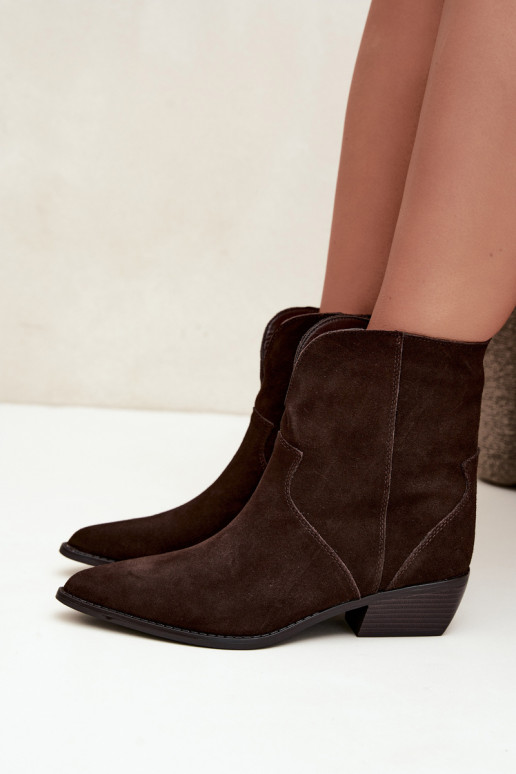 Cowboy-Stil Stiefeletten mit Absatz aus schokoladenbraunem Wildleder Norelle