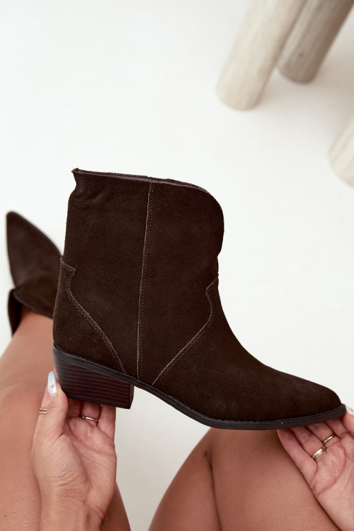 Cowboy-Stil Stiefeletten mit Absatz aus schokoladenbraunem Wildleder Norelle