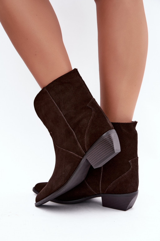 Cowboy-Stil Stiefeletten mit Absatz aus schokoladenbraunem Wildleder Norelle