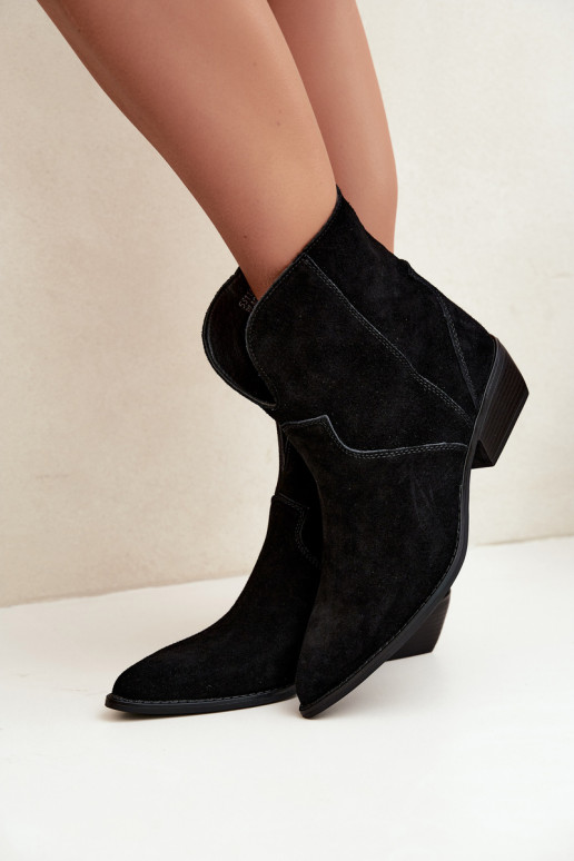 Cowboy-Stil Stiefeletten mit Absatz aus schwarzem Wildleder Norelle