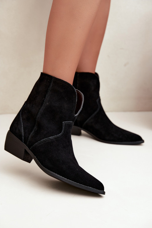 Cowboy-Stil Stiefeletten mit Absatz aus schwarzem Wildleder Norelle