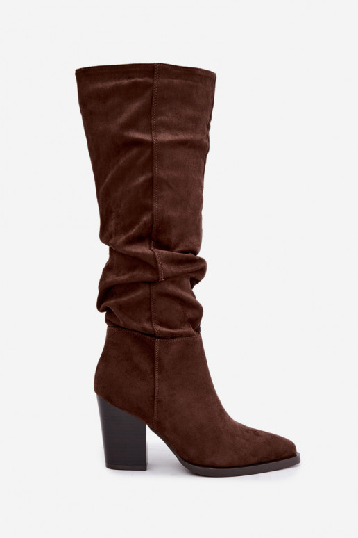 damen kniehohe Stiefel mit Absatz und gebogenem Schaft in braun Ismera