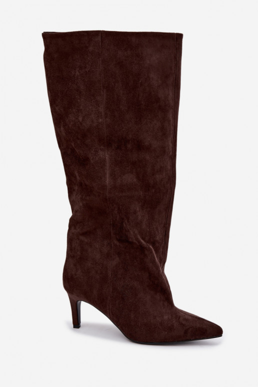 damen kniehohe Stiefeletten zum Hineinschlüpfen mit Absatz in schokoladenbraun Favra