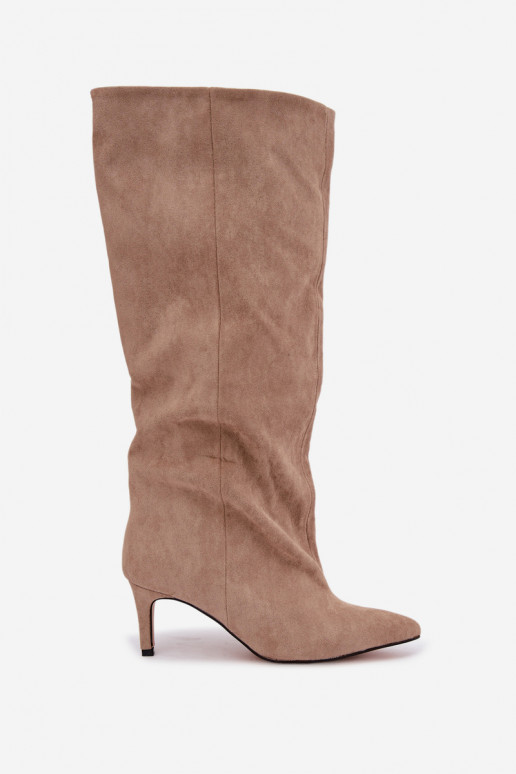 damen kniehohe Stiefeletten zum Hineinschlüpfen mit Absatz in sandfarben Favra