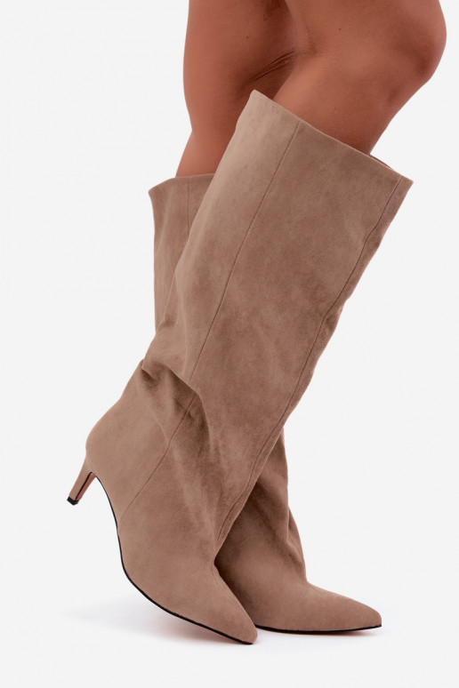 damen kniehohe Stiefeletten zum Hineinschlüpfen mit Absatz in sandfarben Favra