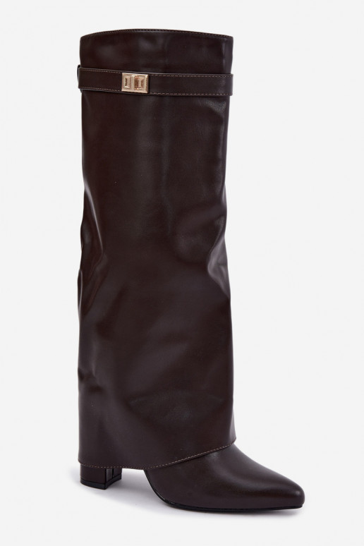damen kniehohe Stiefel aus schokoladenbraunem Kunstleder mit Absatz Avamora