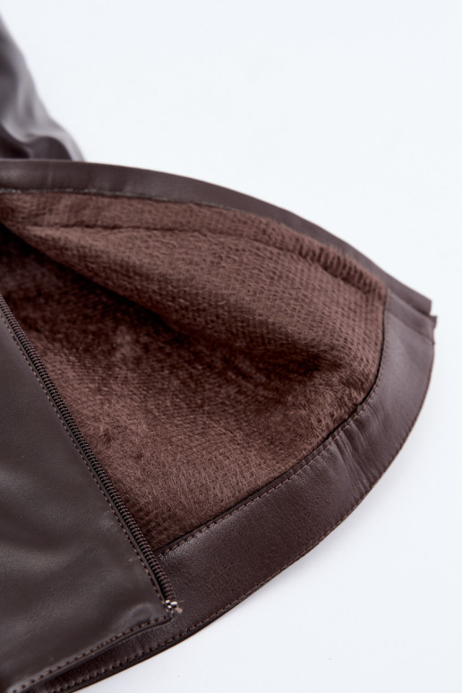 damen kniehohe Stiefel aus schokoladenbraunem Kunstleder mit Absatz Avamora