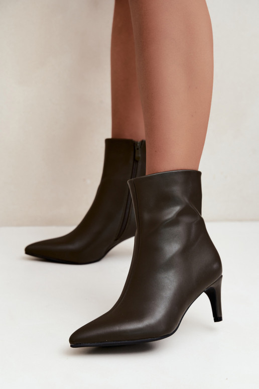 Damen Stiefeletten mit Absätzen aus Kunstleder in Khakifarbe Celisse