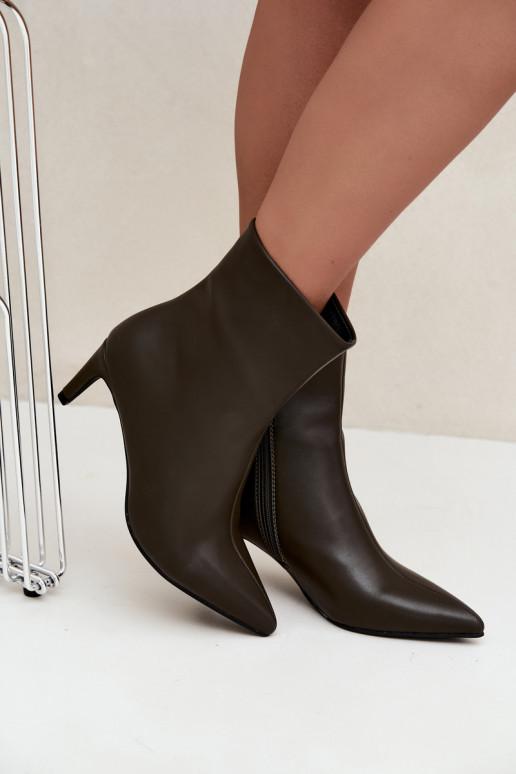 Damen Stiefeletten mit Absätzen aus Kunstleder in Khakifarbe Celisse