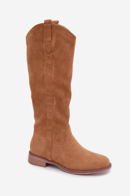 Damen kniehohe Stiefel mit breiten Absätzen in Braun Gilena