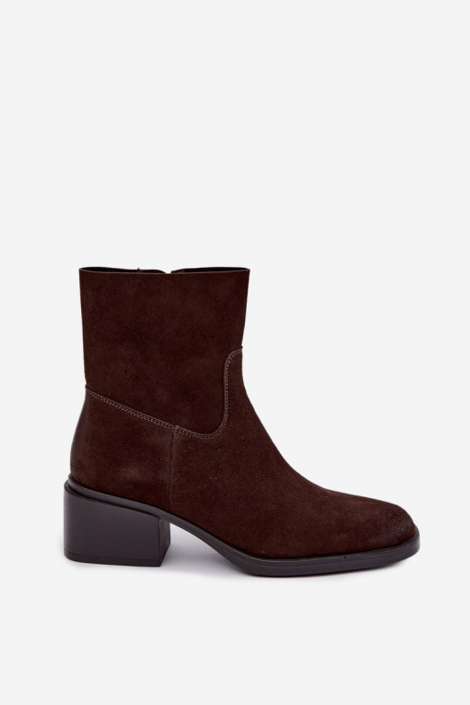 Damen Stiefeletten aus Kunstveloursleder mit Absatz in schokoladenfarbener Iveris