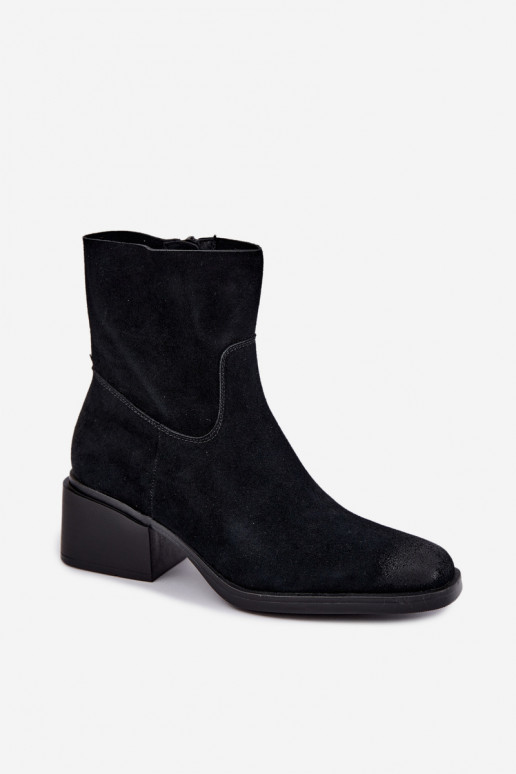 Damen Stiefeletten aus Kunstveloursleder mit Absatz in schwarzer Iveris