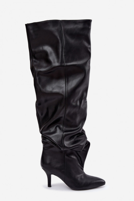 kniehohe Stiefeletten zum Hineinschlüpfen mit Absatz in schwarz Calmy