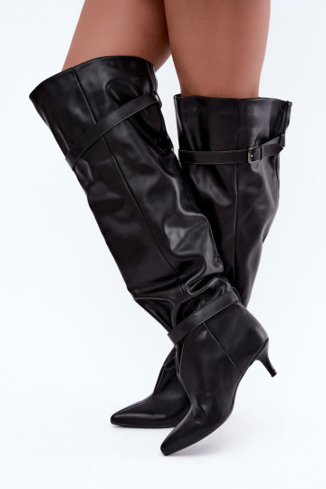 kniehohe Stiefeletten zum Hineinschlüpfen mit Absatz und Schnalle in schwarz Jassy 2