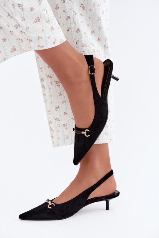 Schuhe mit offenem Absatz und niedrigem Absatz in schwarzer Caylo