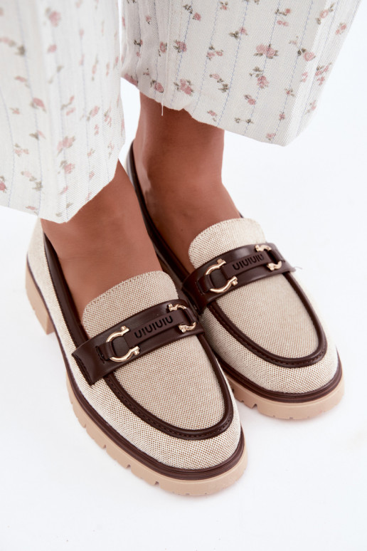 Damenmokassins mit eleganten Details in Sand- und Braunfarbe Brika