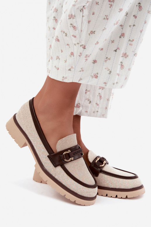 Damenmokassins mit eleganten Details in Sand- und Braunfarbe Brika