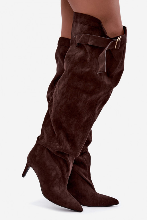 Schlüpfschuhe für Damen bis zum Knie mit Absätzen in Schokoladenfarbe Rosena