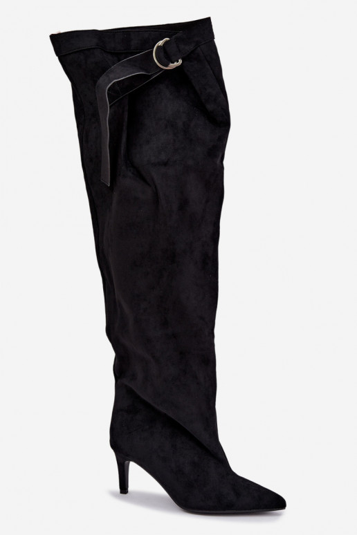 Schlüpfschuhe für Damen bis zum Knie mit Absätzen in schwarzer Farbe Rosena