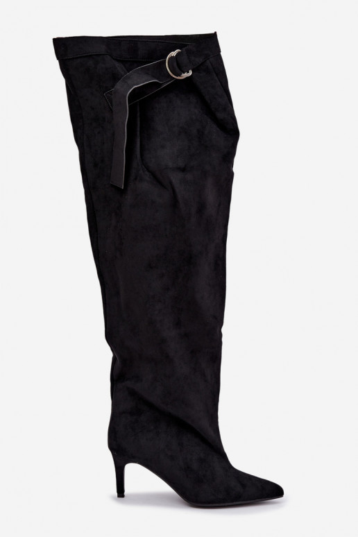 Schlüpfschuhe für Damen bis zum Knie mit Absätzen in schwarzer Farbe Rosena