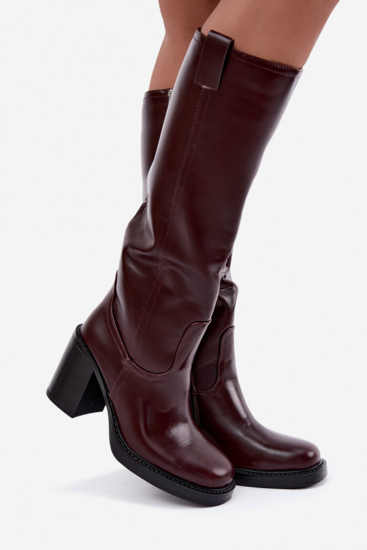 gefütterte Damenstiefel bis zum Knie mit Absätzen in Bordeauxfarbe Feresa