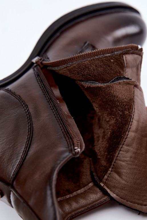 Leonise gefütterte schokoladenbraune Stiefeletten mit breiten Absätzen und Ornamenten
