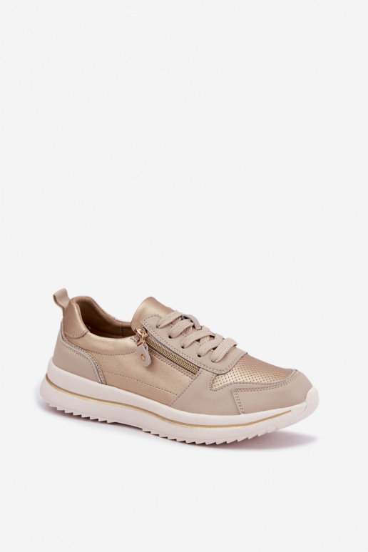 Oselia Leder-Sneaker mit dekorativem Reißverschluss in gold-beige