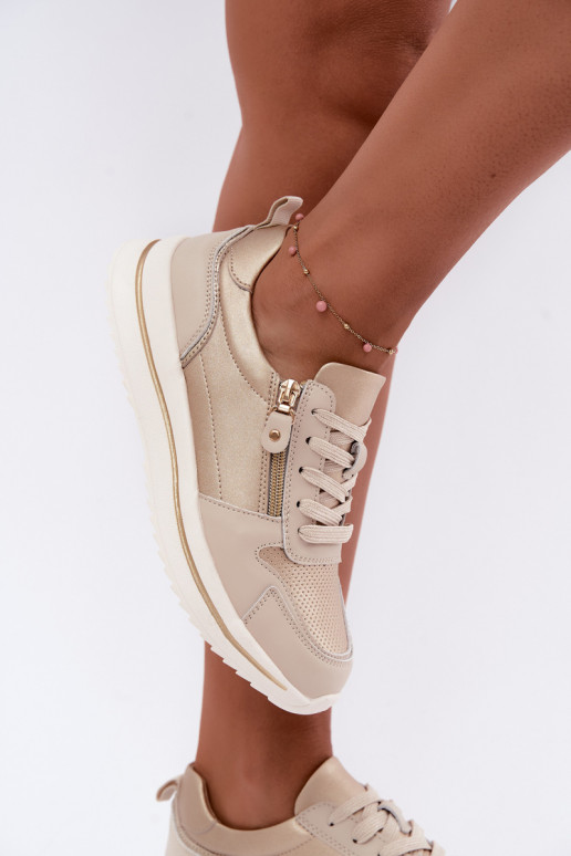 Oselia Leder-Sneaker mit dekorativem Reißverschluss in gold-beige