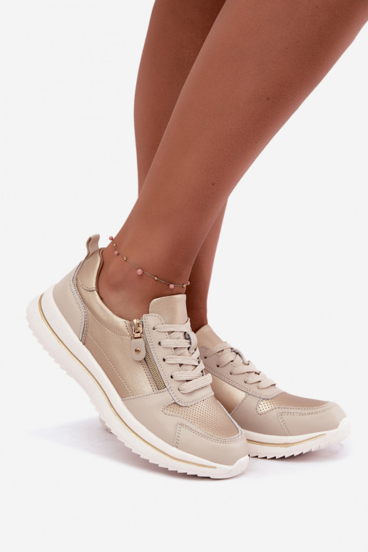 Oselia Leder-Sneaker mit dekorativem Reißverschluss in gold-beige