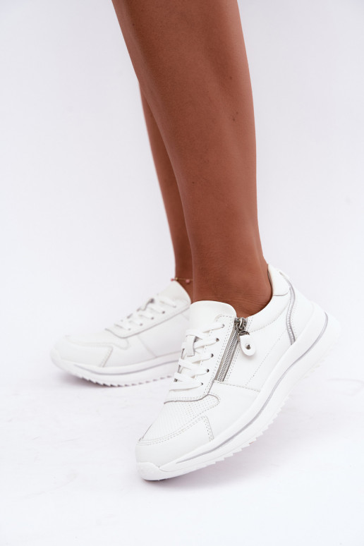 Oselia Leder-Sneaker mit dekorativem Reißverschluss in weiß