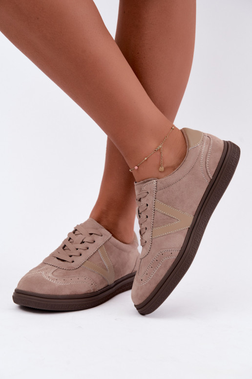 Cariva sandfarbene Leder- und Veloursleder-Sneaker