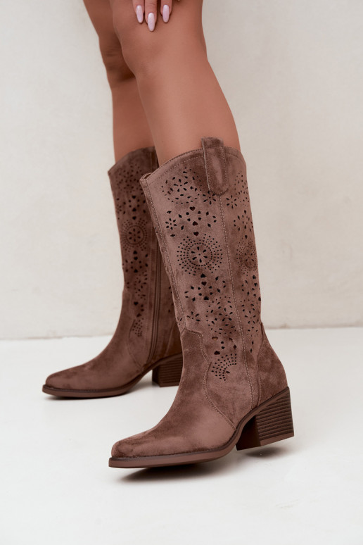 Garena braune Cowboy-Stiefel mit Ausschnitten