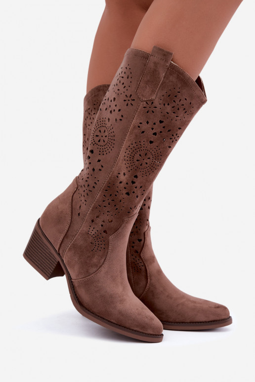 Garena braune Cowboy-Stiefel mit Ausschnitten