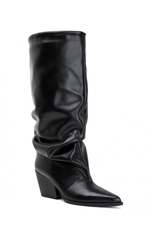 Damen kniehohe Stiefel mit gebogenem Obermaterial und Absätzen in schwarzer Farbe Durela