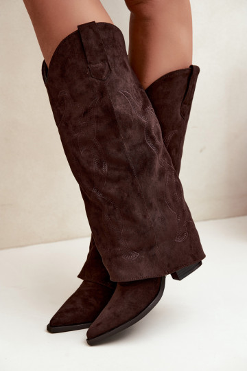 Lange Cowboy-Stiefel mit Absätzen und genähtem Schaft in Schokoladenfarbe Irella 2