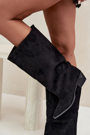Schlupfstiefel mit Absatz aus Kunstveloursleder schwarz Casella 2