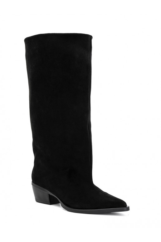 Schlupfstiefel mit Absatz aus Kunstveloursleder schwarz Casella