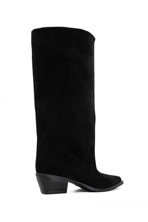 Schlupfstiefel mit Absatz aus Kunstveloursleder schwarz Casella