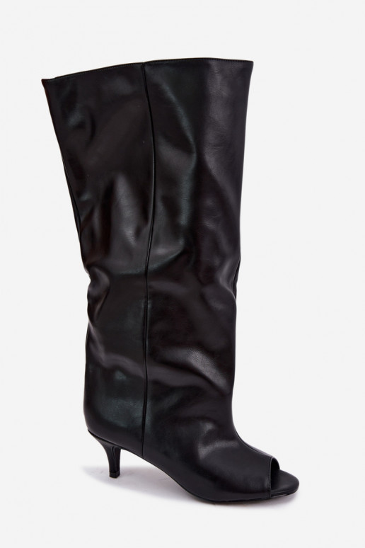 Stiefel mit offenen Zehen auf schmalem Absatz aus schwarzem Kunstleder Velise