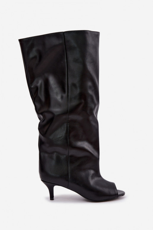 Stiefel mit offenen Zehen auf schmalem Absatz aus schwarzem Kunstleder Velise