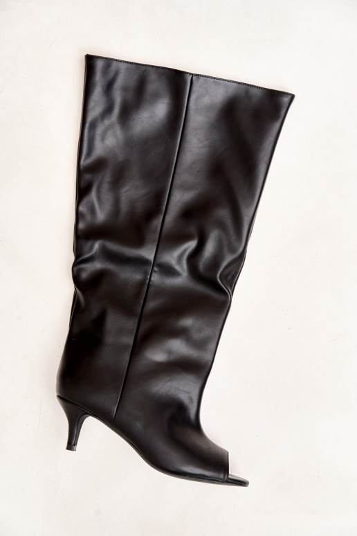 Stiefel mit offenen Zehen auf schmalem Absatz aus schwarzem Kunstleder Velise