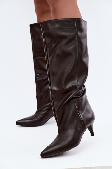 Stiefeletten mit Absatz aus schokoladenbraunem Kunstveloursleder Desya 2