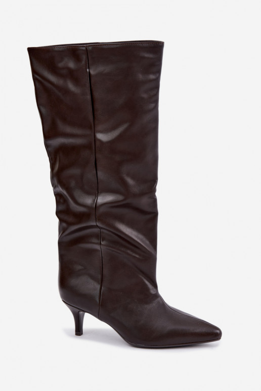 Stiefeletten mit Absatz aus schokoladenbraunem Kunstveloursleder Desya