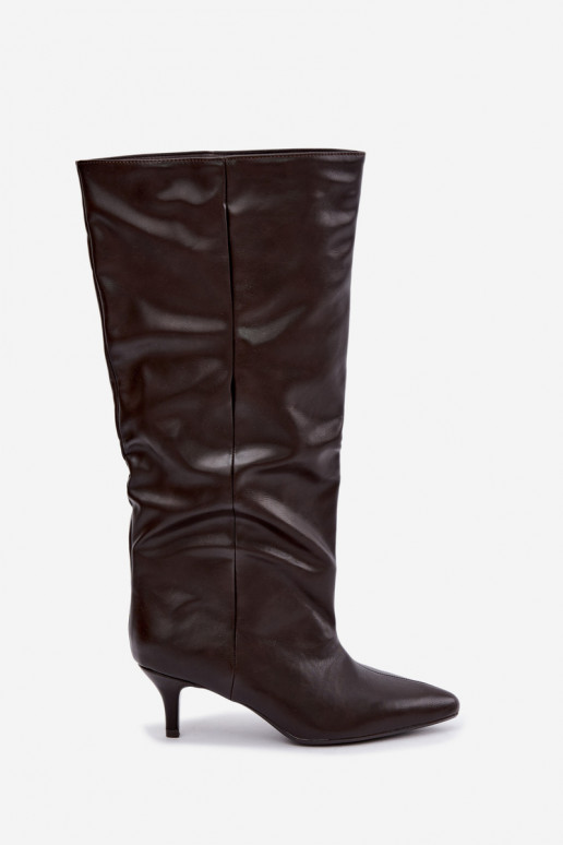 Stiefeletten mit Absatz aus schokoladenbraunem Kunstveloursleder Desya