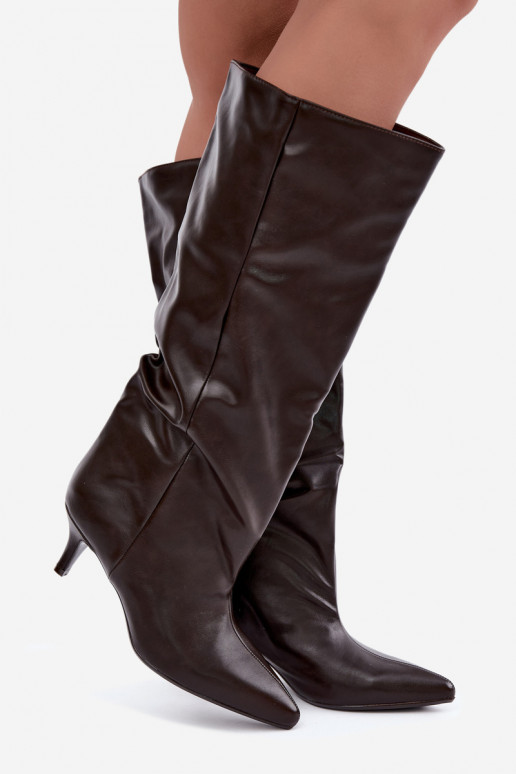 Stiefeletten mit Absatz aus schokoladenbraunem Kunstveloursleder Desya