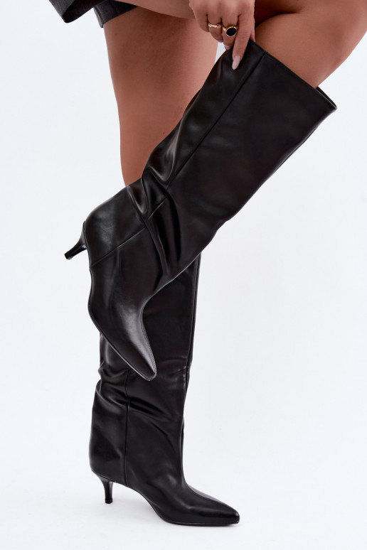 Stiefeletten mit Absatz aus schwarzem Kunstveloursleder Desya