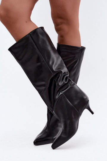 Stiefeletten mit Absatz aus schwarzem Kunstveloursleder Desya 2