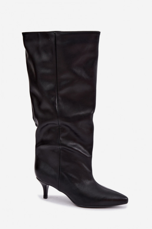 Stiefeletten mit Absatz aus schwarzem Kunstveloursleder Desya