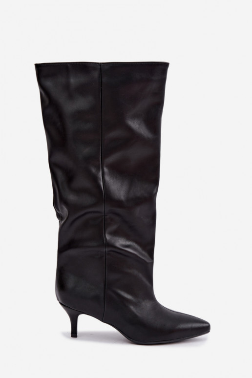Stiefeletten mit Absatz aus schwarzem Kunstveloursleder Desya